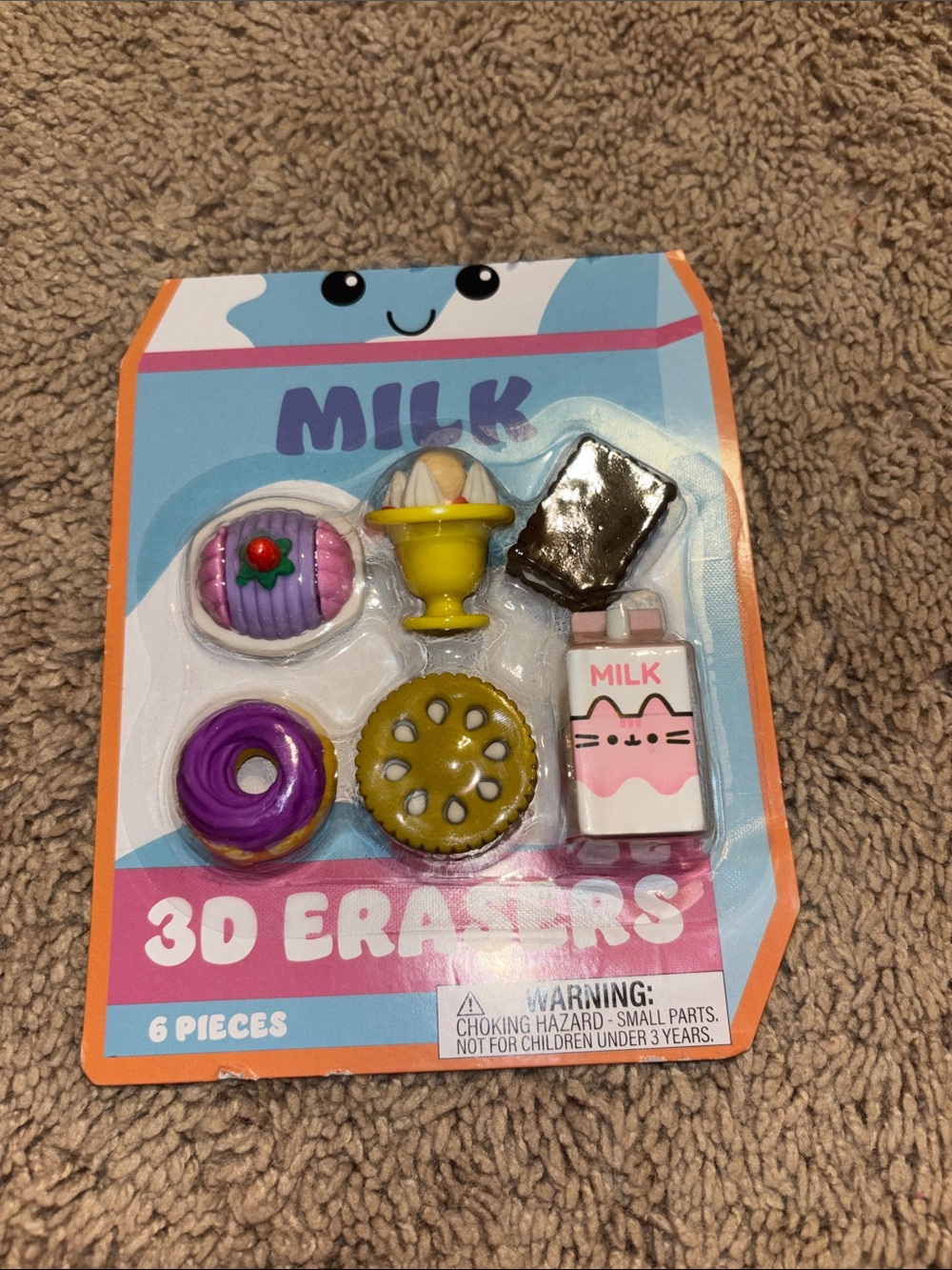 Source Unknown Pink & Purple Milk 3D Erasers - 6 Piece Snack Set